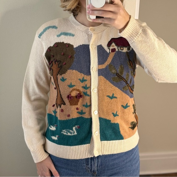 Unique Vintage Sweaters - Vintage Scenic Knit Cardigan